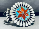 6 Inch Wrist Vintage Native American Zuni Inlay Vintage Turquoise Sterling Silver Bracelet-Nativo Arts