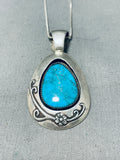 Gorgeous Vintage Native American Navajo Blue Gem Turquoise Stelring Silver Necklace Signed-Nativo Arts