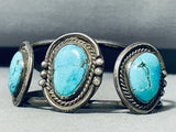 Outstanding Vintage Native American Navajo 3 Pilot Mountain Turquoise Sterling Silver Bracelet-Nativo Arts