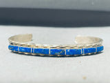 Brilliant Vintage Native American Navajo Inlay 7 Lapis Sterling Silver Bracelet-Nativo Arts