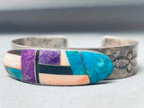 One Of The Most Unique Vintage Native American Navajo Inlay Turquoise Sterling Silver Bracelet-Nativo Arts