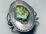 Completely Hand Carved Leaf Turquoise Vintage Native American Navajo Sterling Silver Bracelet-Nativo Arts