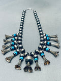 One Of The Best Native American Navajo Turquoise Sterling Silver Squash Necklace-Nativo Arts