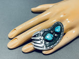 Hueg And Old!! Vintage Native American Navajo Turquoise Sterling Silver Bearpaw Ring-Nativo Arts