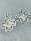 Incredible Vintage Native American Navajo Sterling Silver Cross Dangle Earrings-Nativo Arts