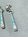 One Of A Kind Vintage Native American Zuni Blue Gem Turquoise Sterling Silver Earrings-Nativo Arts
