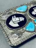Important Vintage Native American Zuni Horse Turquoise Sterling Silver Buckle-Nativo Arts