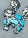 Cow Turquoise Vintage Native American Navajo Sterling Silver Squash Blossom Necklace Old-Nativo Arts