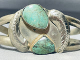Superior Vintage Native American Navajo Green Turquoise Sterling Silver Leaf Bracelet-Nativo Arts