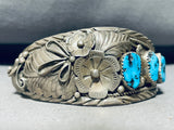 Ray Etsitty Flower Vintage Native American Navajo Turquoise Sterling Silver Bracelet-Nativo Arts