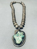 Superior Vintage Native American Navajo Green Seafoam Turquoise Sterling Silver Necklace-Nativo Arts