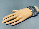 Breathtaking Signed Native American Navajo Candelaria Turquoise Sterling Silver Bracelet-Nativo Arts