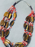 Amazing Vintage Navajo Tigers Eye Spiny Oyster Shell Sterling Silver Necklace-Nativo Arts