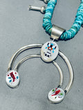 Cardinal And Kachina Native American Navajo Turquoise Sterling Silver Squash Blossom Necklace-Nativo Arts