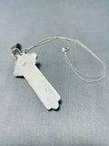 Rare Vintage Native American Navajo Jet Mother Of Pearl Sterling Silver Cross Necklace-Nativo Arts