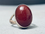 Exceptional Vintage Native American Navajo Signed Chris Tafoya Carnelian Sterling Silver Ring-Nativo Arts
