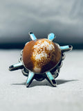 Whimsical Vintage Native American Navajo Turquoise Jet Shell Sterling Silver Turtle Ring-Nativo Arts