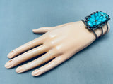Towering Vintage Native American Navajo Spiderweb Turquoise Sterling Silver Bracelet