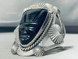 Face Of Onyx Vintage Southwest Sterling Silver Bracelet Cuff-Nativo Arts