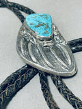 Amazing Vintage Native American Navajo Pilot Mountain Turquoise Sterling Silver Bolo-Nativo Arts