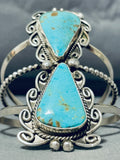 Majestic Native American Navajo Signed 2 Kingman Turquoise Sterling Silver Bracelet-Nativo Arts