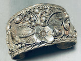One Of The Most Detailed Flower Vintage Native American Navajo Sterling Silver Bracelet-Nativo Arts