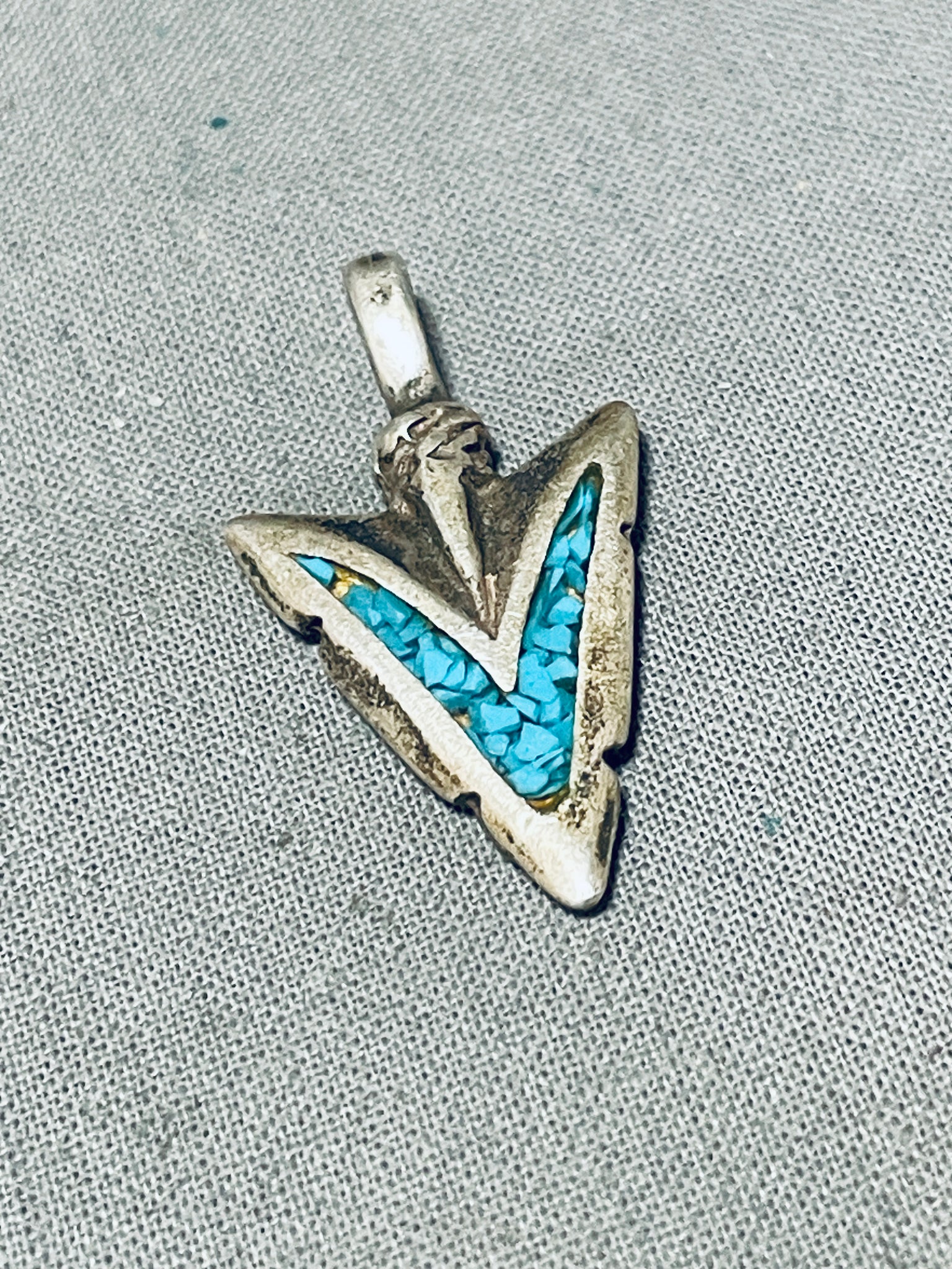 Rare Vintage Native American Navajo Turquoise Chip Inlay Sterling Silv ...