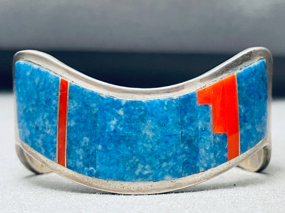 The Best Vintage Native American Navajo Lapis Coral Sterling Silver Inlay Bracelet-Nativo Arts