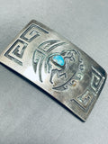 Symbolic Vintage Native American Navajo Turquoise Sterling Silver Inlay Buckle-Nativo Arts