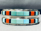 6.5 Inch Wrist Vintage Native American Zuni Turquoise Inlay Sterling Silver Bracelet-Nativo Arts