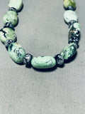 Chunky Green Spiderweb Turquoise Vintage Native American Navajo Sterling Silver Necklace-Nativo Arts