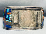 Best Vintage Native American Navajo Lapis Mosaic Inlay Turquoise Sterling Silver Watch Bracelet