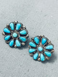 Early Vintage Native American Zuni Turquoise Flower Sterling Silver Earrings