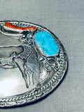 Jay Livingston Antelope Vintage Native American Navajo Sterling Silver Turquoise Buckle-Nativo Arts