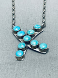 Ann Curley Vintage Native American Navajo Blue Gem Kingman Turquoise Sterling Silver Necklace-Nativo Arts