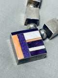 Important Vintage Native American Navajo Ray Tracey Sterling Silver Inlay Necklace-Nativo Arts