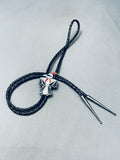 Intricate Older Vintage Native American Zuni Turquoise Bird Inlay Sterling Si8lver Bolo Tie-Nativo Arts