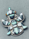 Early Vintage Native American Zuni Green Turquoise Sterling Silver Inlay Pin Old-Nativo Arts