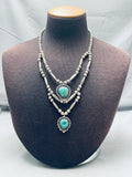 Native American One Of The Most Beautiful Vintage Navajo Turquoise Sterling Silver Necklace-Nativo Arts