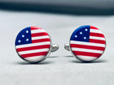American Flag Rare Cal Desson Vintage Native American Navajo Sterling Silver Cufflinks-Nativo Arts