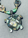 Native American Tortoise Of Shell Vintage Detailed Sterling Silver Abalone Necklace-Nativo Arts