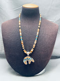 Super Intricate Vintage Native American Navajo Turquoise Inlay Bear Sterling Silver Necklace-Nativo Arts