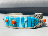 One Of Most Unique Ever Vintage Native American Navajo Turquoise Inlay Sterling Silver Bracelet-Nativo Arts
