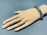 Signed Native American Navajo Carico Lake Turquoise Sterling Silver Bracelet-Nativo Arts