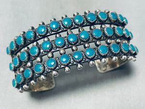 70+ Year Old Vintage Native American Zuni Turquoise Snake Eyes Sterling Silver Bracelet-Nativo Arts