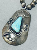 Striking Vintage Native American Navajo Blue Gem Turquoise Sterling Silver Necklace-Nativo Arts