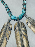 One Of The Biggest Dangling Feather Vintage Native American Navajo Sterling Silver Necklace-Nativo Arts