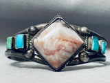 One Of The Most Unique Early Native American Navajo Agate Turquoise Sterling Silver Bracelet