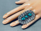 Towering Vintage Native American Navajo Swirl Sterling Silver Turquoise Ring-Nativo Arts