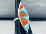 Colorful Vintage Native American Navajo Blue Gem Turquoise Coral Sterling Silver Ring-Nativo Arts